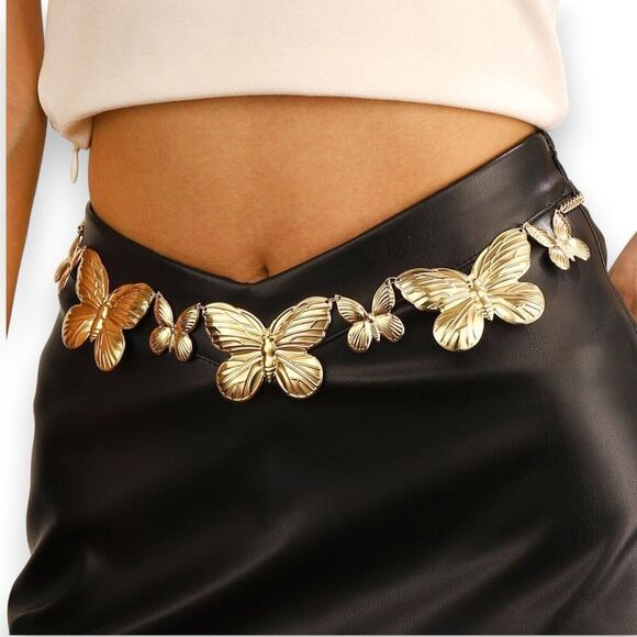 Gold Link Butterflies Adjustable Belly Chain Belt NEW - Picture 1 of 4
